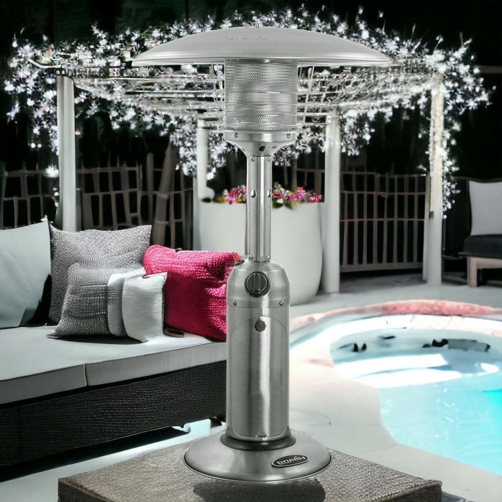 LuxxHomes  11000 BTU Silver Steel Propane Cylindrical Pole Tabletop Patio Heater