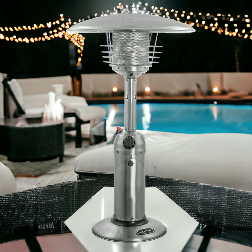 LuxxHomes  11000 BTU Silver Steel Propane Cylindrical Pole Tabletop Patio Heater