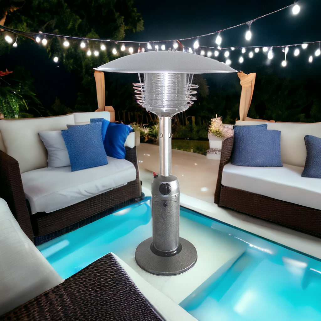 LuxxHomes  11000 BTU Silver Steel Propane Cylindrical Pole Tabletop Patio Heater