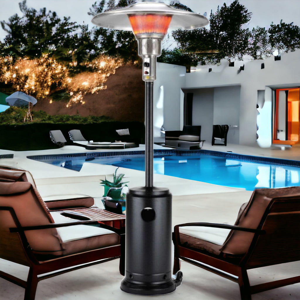 LuxxHomes  40000 BTU Black Steel Propane Cylindrical Pole Standing Patio Heater