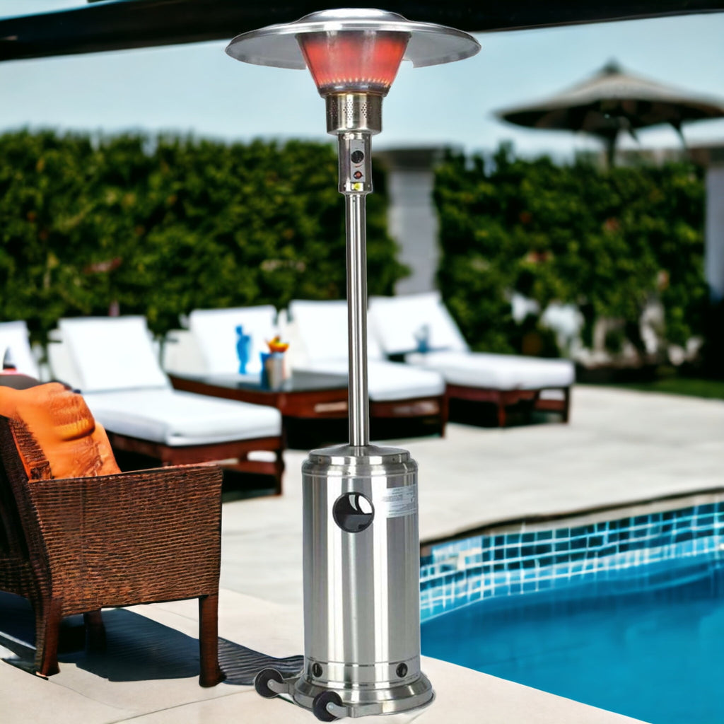 LuxxHomes  40000 BTU Silver Steel Propane Cylindrical Pole Standing Patio Heater