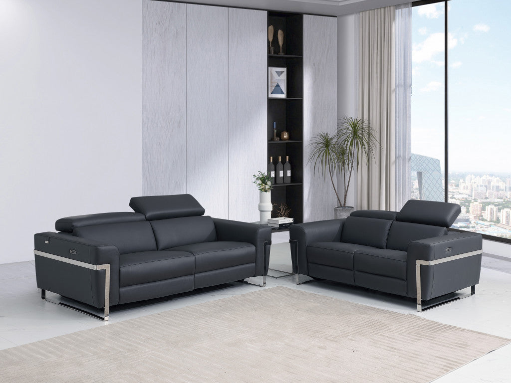 LuxxHomes  Two Piece Indoor Dark Gray Italian Leather Five Person Seating Set