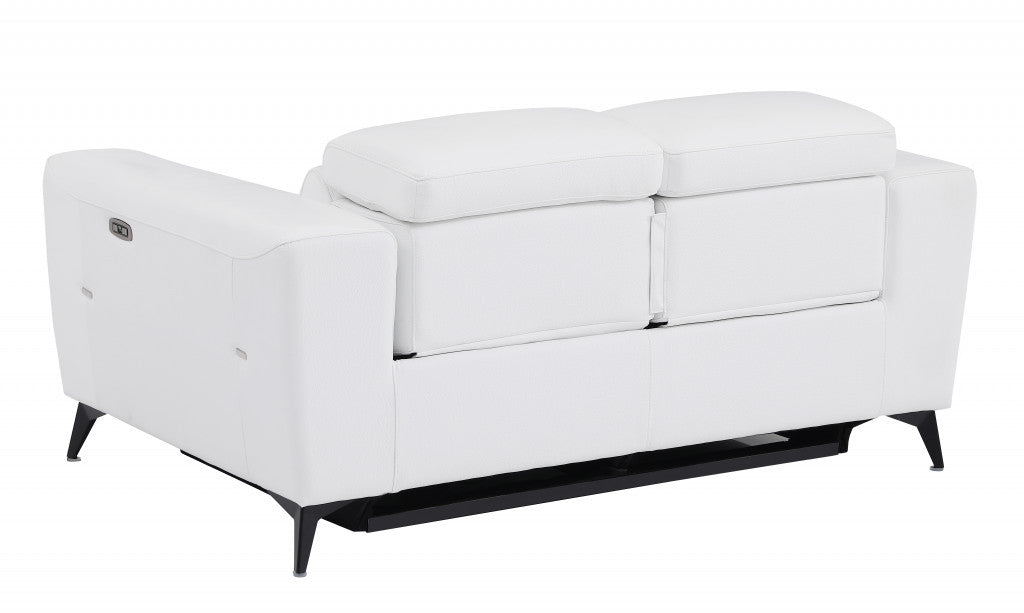 65" White And Black Italian Leather Power Reclining Loveseat