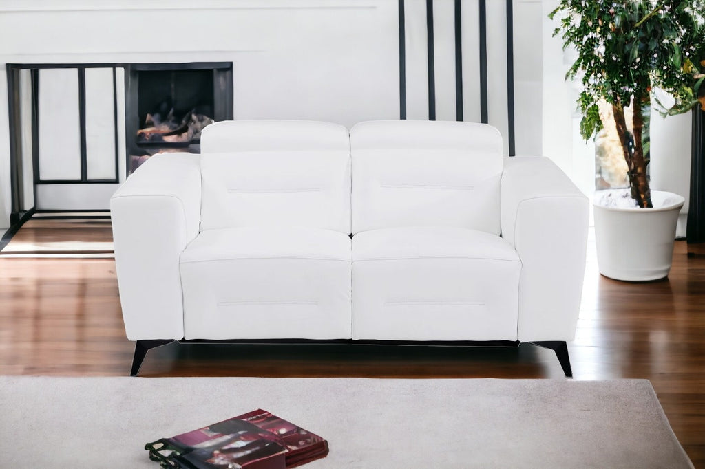 65" White And Black Italian Leather Power Reclining Loveseat