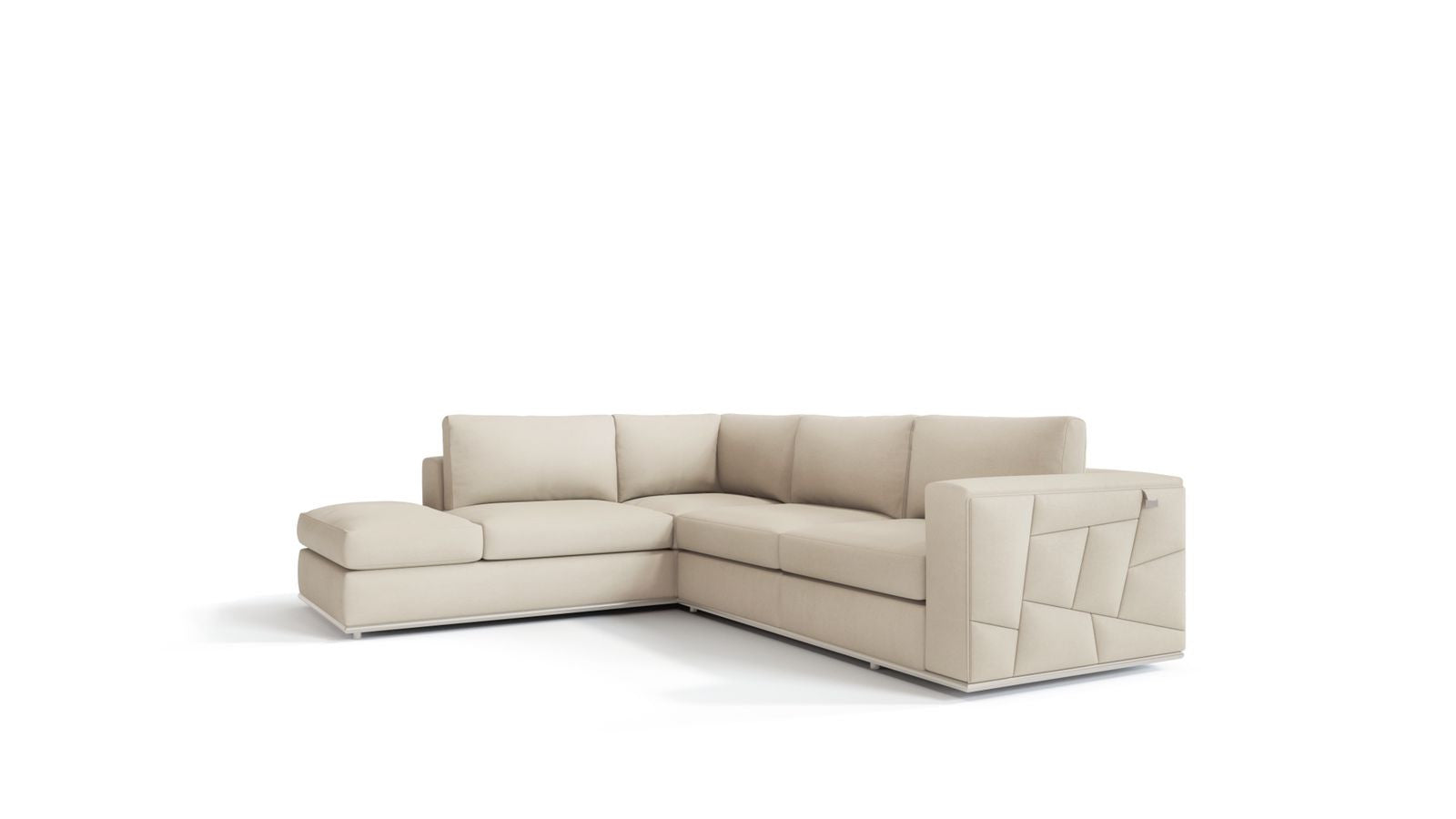 Beige Italian Leather Reclining L Shaped Two Piece Corner Sectional