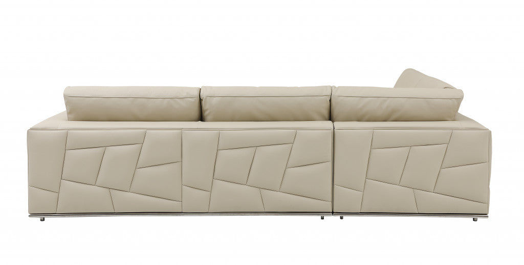 Beige Italian Leather Reclining L Shaped Two Piece Corner Sectional