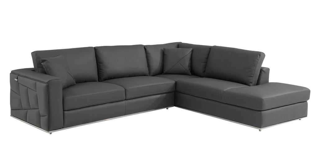 Dark Gray Italian Leather L Shaped Two Piece Corner Sectional