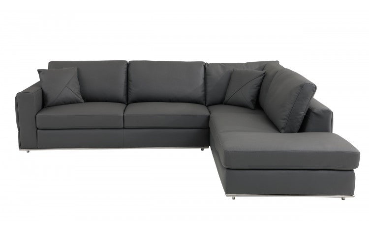 Dark Gray Italian Leather Reclining L Shaped Two Piece Corner Sectional