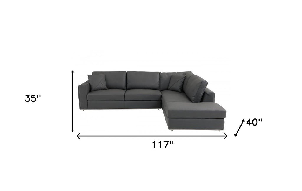 Dark Gray Italian Leather Reclining L Shaped Two Piece Corner Sectional