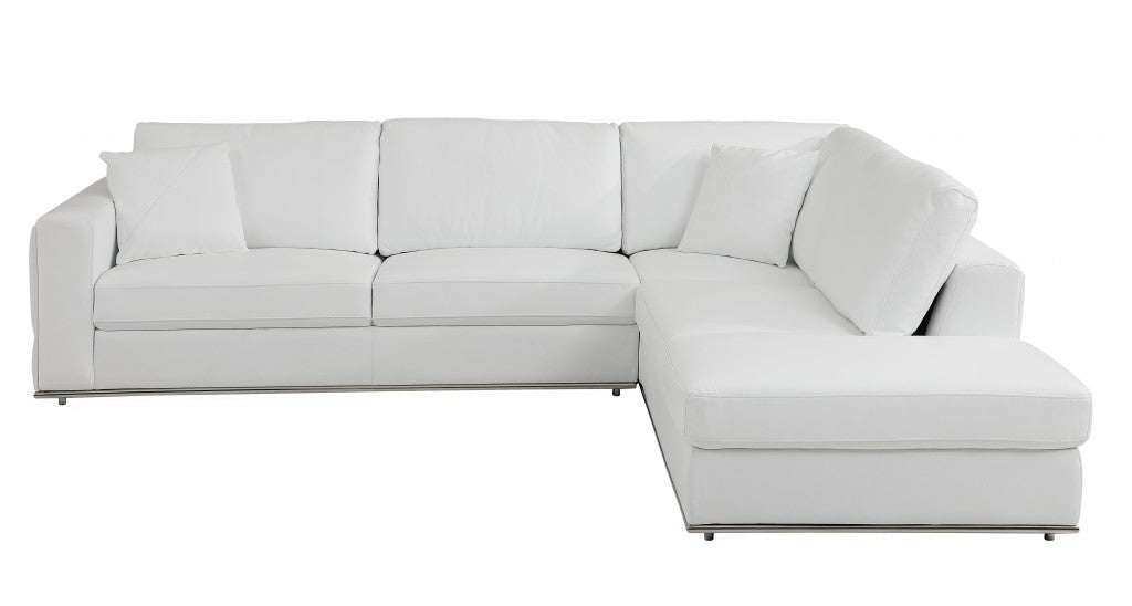 White Italian Leather Reclining L Shaped Two Piece Corner Sectional