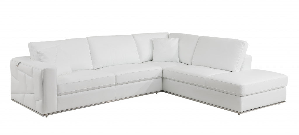 White Italian Leather Reclining L Shaped Two Piece Corner Sectional