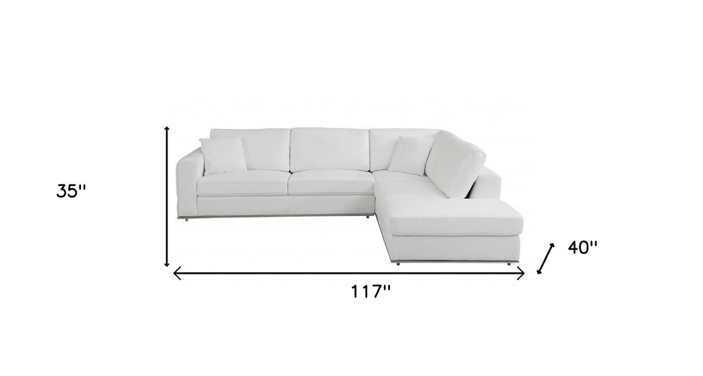 White Italian Leather Reclining L Shaped Two Piece Corner Sectional