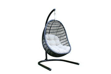 43" Beige Aluminum Outdoor Swing Chair with Beige Cushion