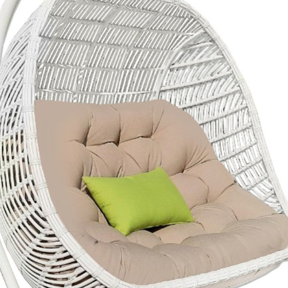 LuxxHomes  69" Beige and White Metal Indoor Outdoor Swing Chair with Beige Cushion