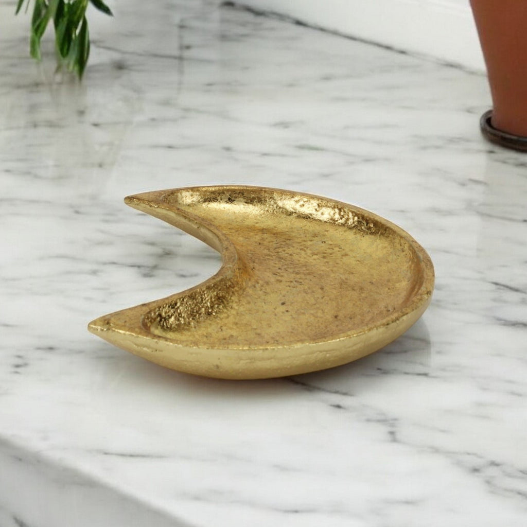 7" Gold Crescent Metal Handmade Vanity Tray