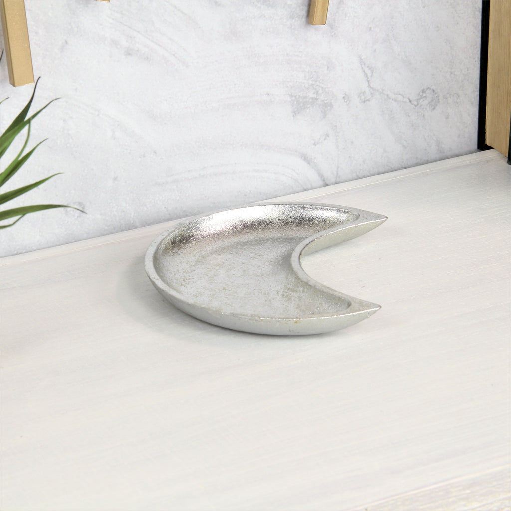 7" Silver Crescent Cast Iron Vanity Tray