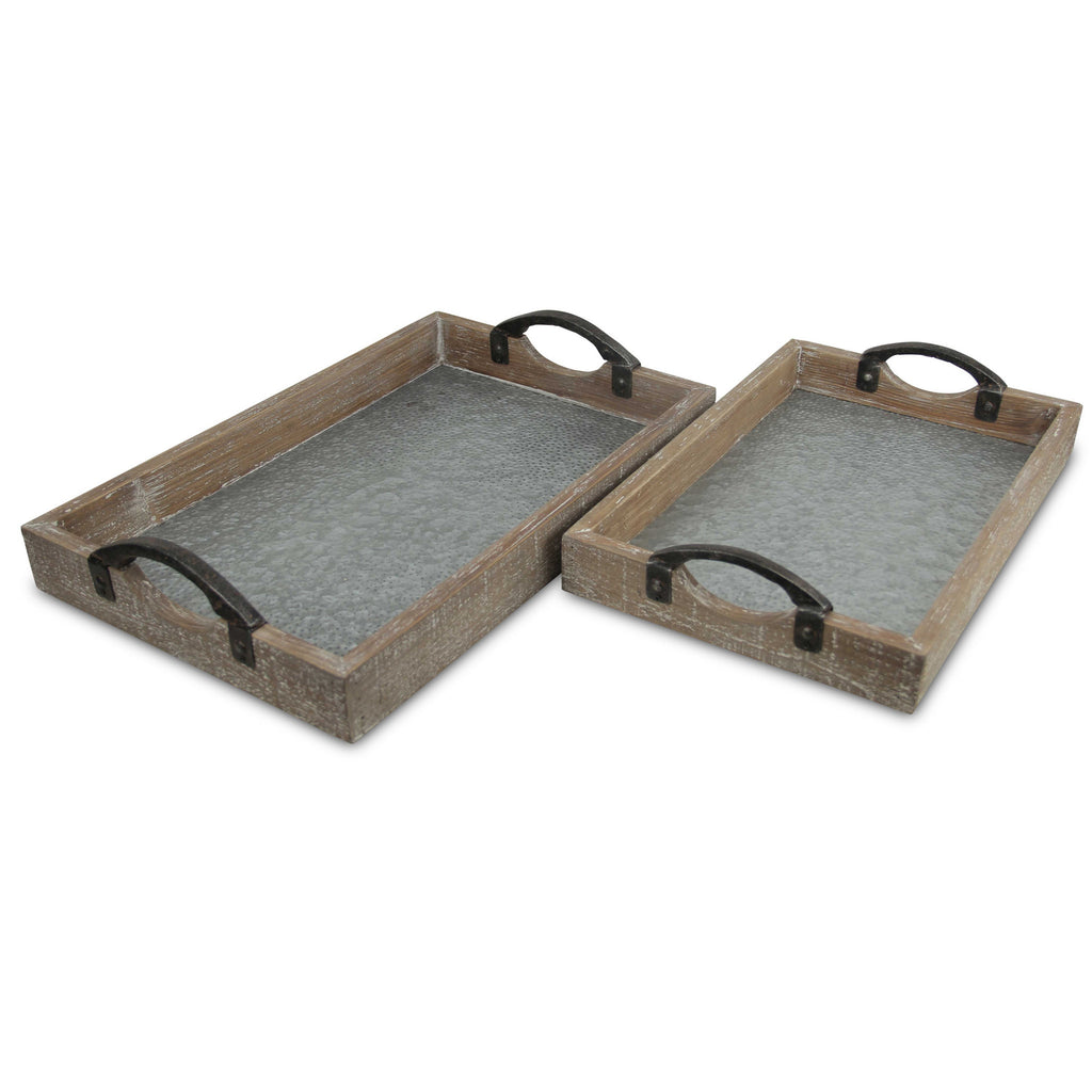 Set of Two Gray Metal Handmade Serving Tray With Handles