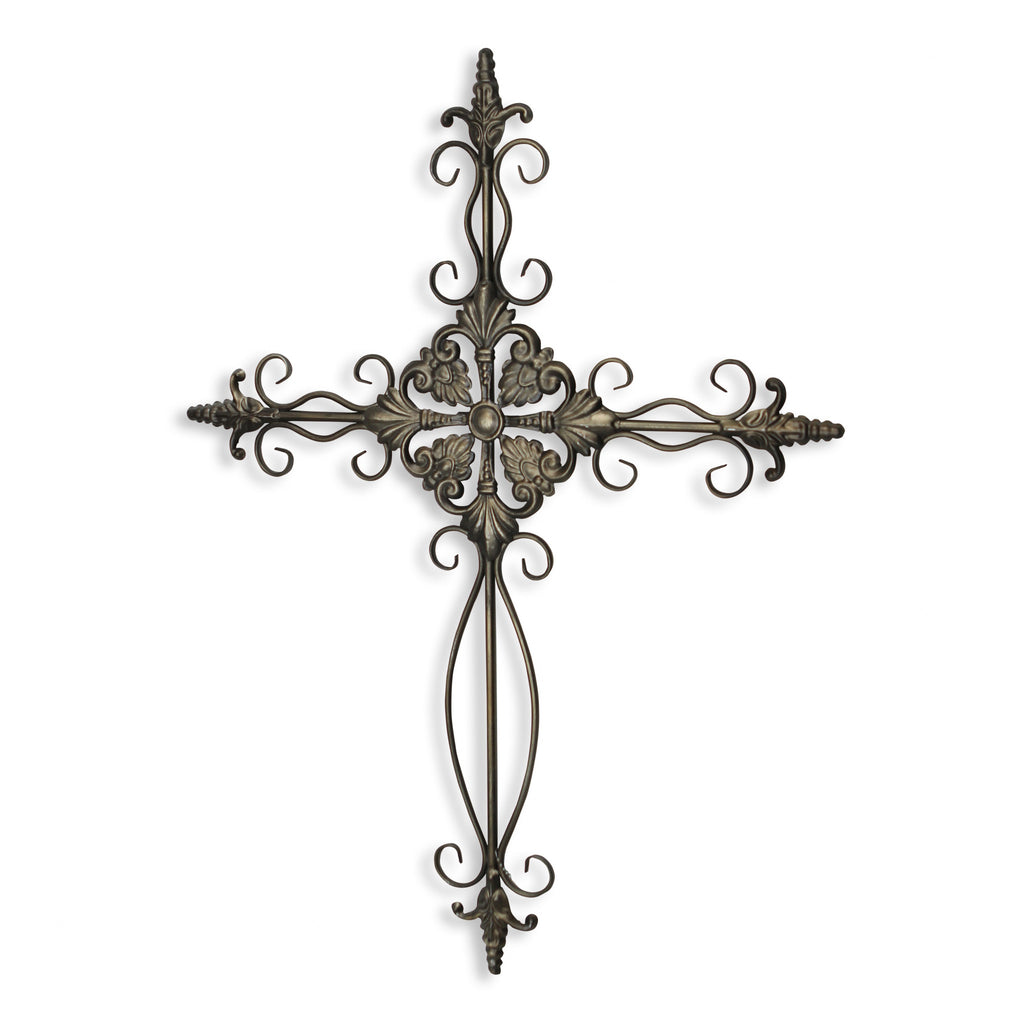 22" Gray Metal Scroll Design Gray Hanging Cross Wall Decor