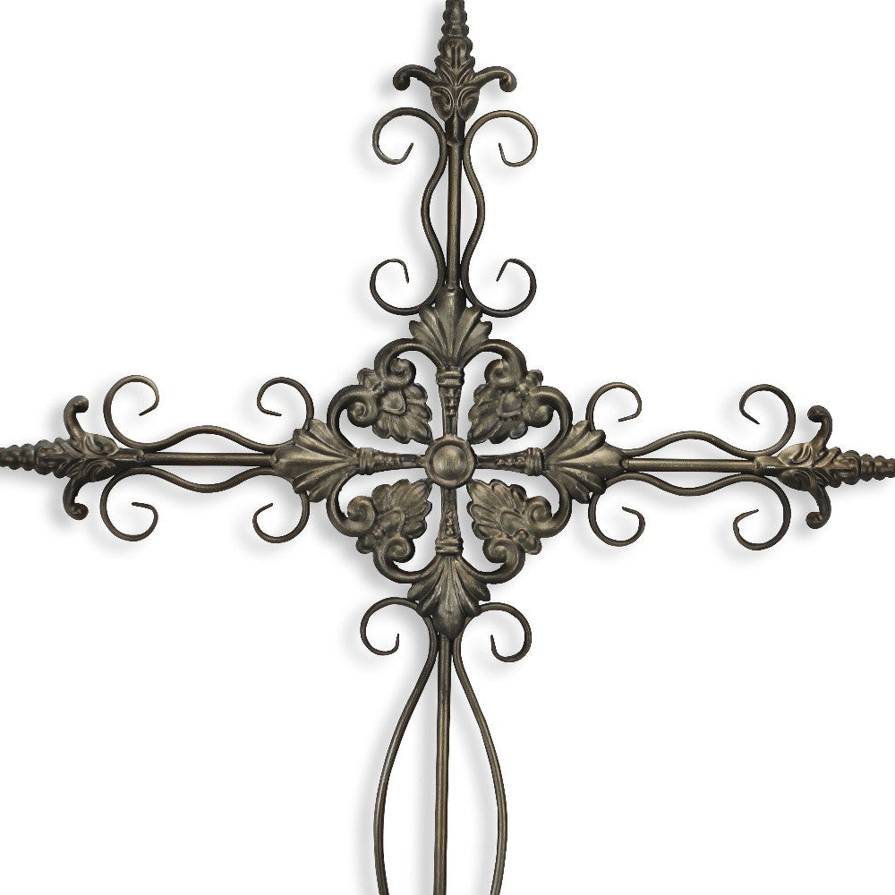 22" Gray Metal Scroll Design Gray Hanging Cross Wall Decor