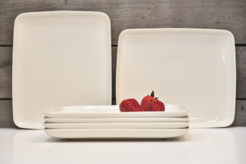 LuxxHomes  White Six Piece Rectangle Porcelain Service For Six Dinner Plate Set