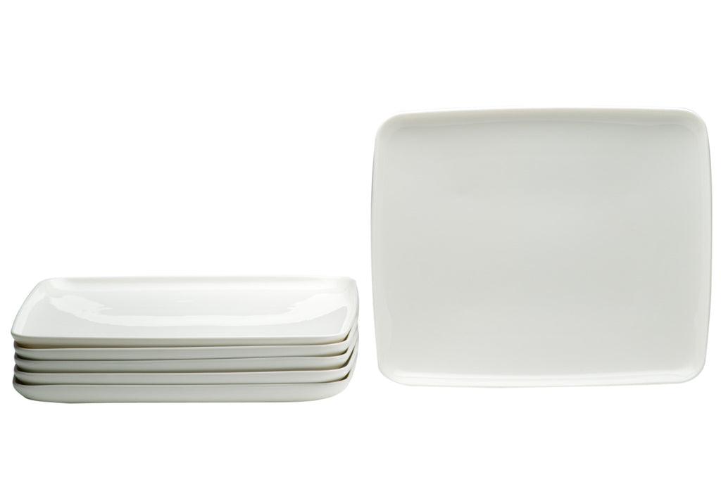 LuxxHomes  White Six Piece Rectangle Porcelain Service For Six Dinner Plate Set