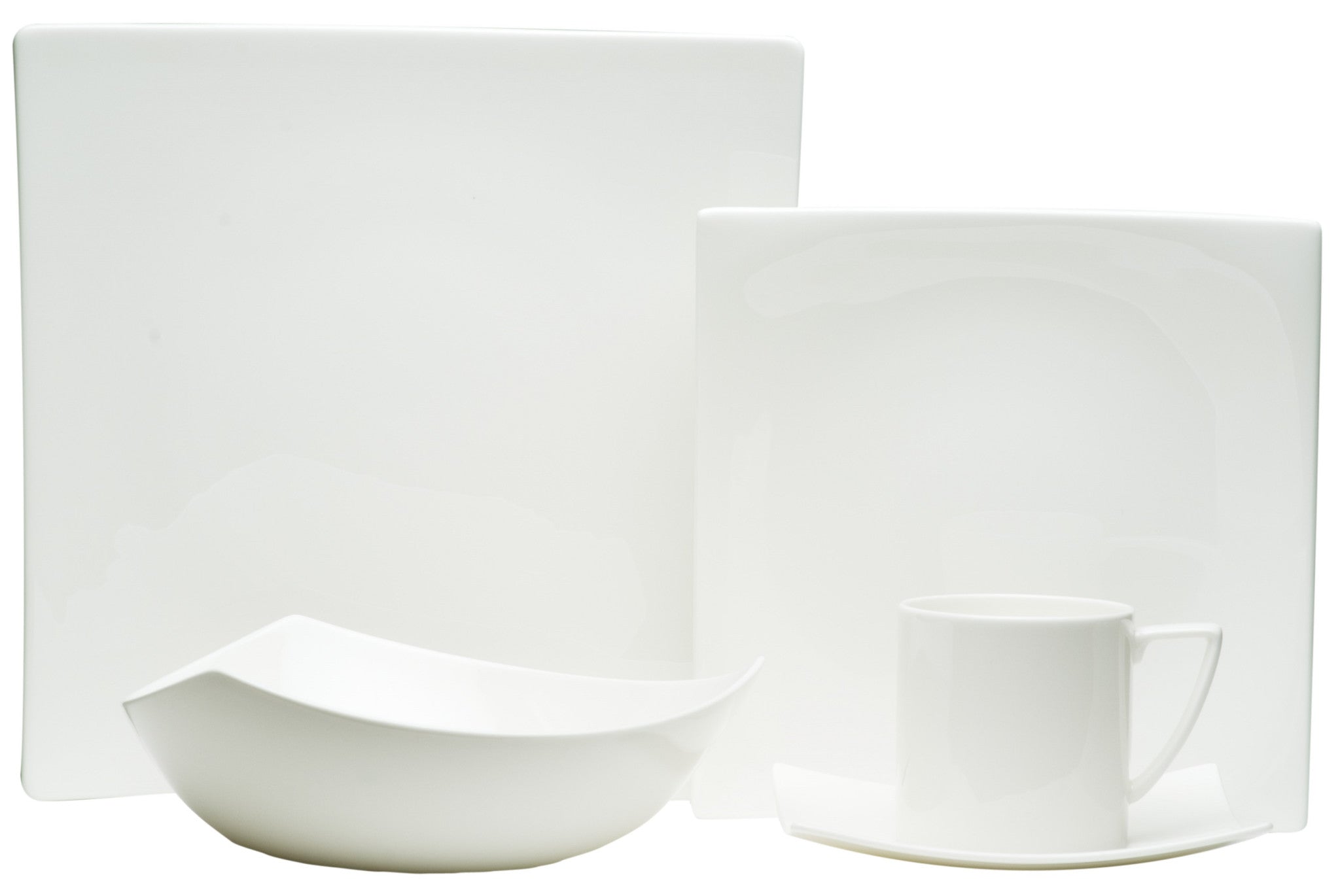 LuxxHomes  White Five Piece Square Bone China Dinnerware Set