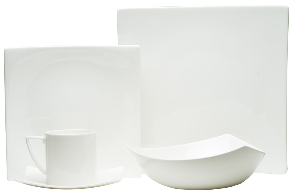 LuxxHomes  White Five Piece Square Bone China Dinnerware Set