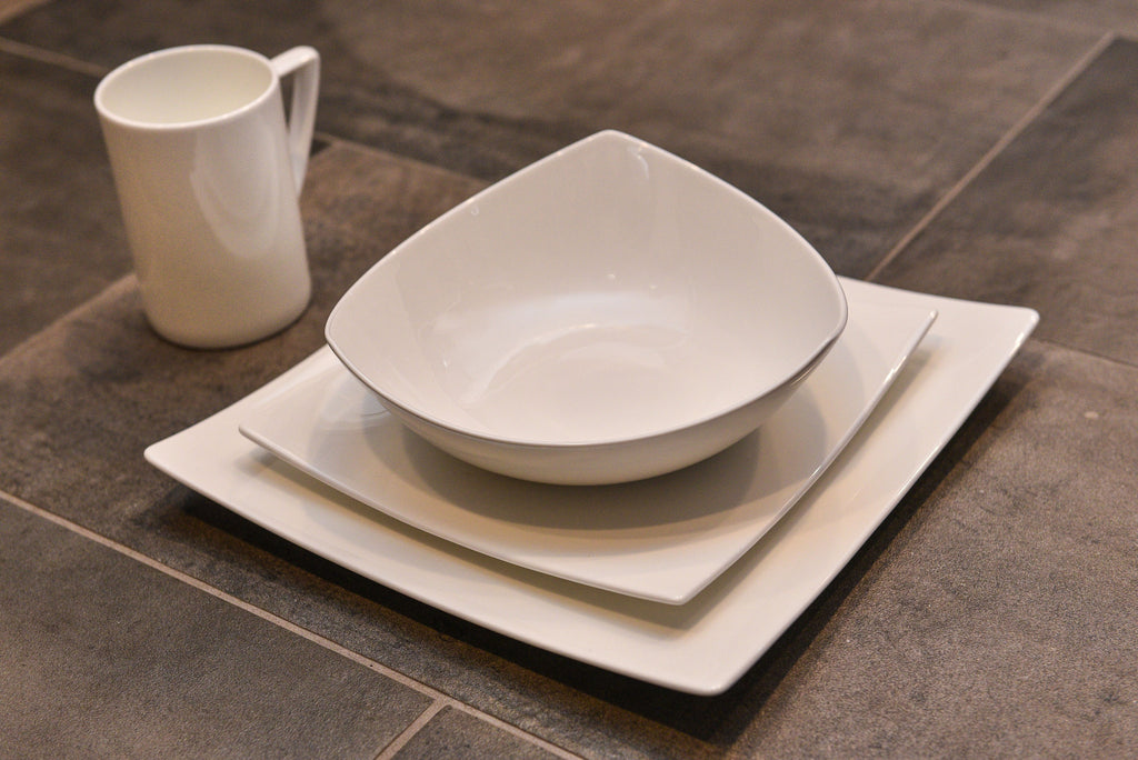 LuxxHomes  White Four Piece Square Bone China Dinnerware Set