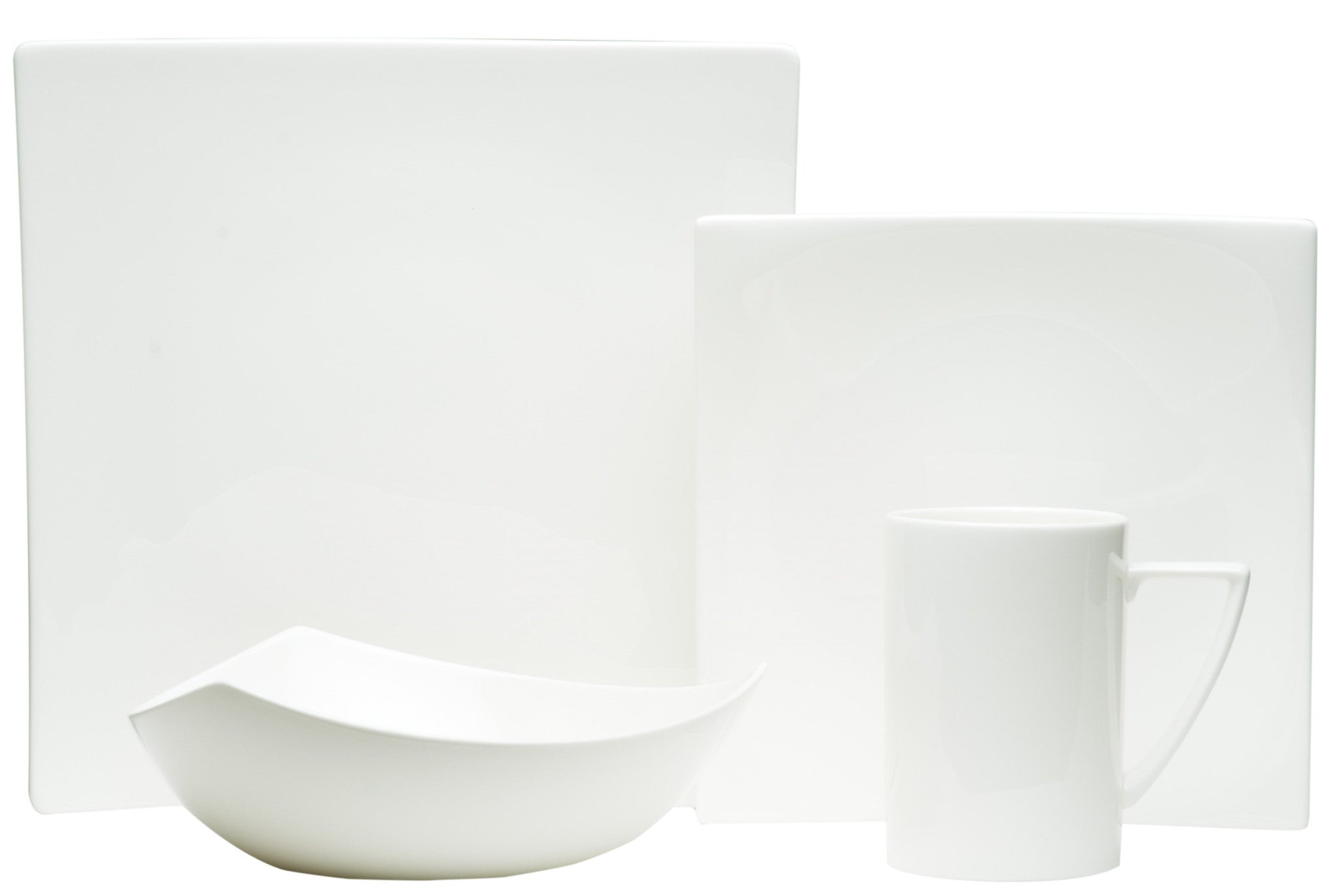 LuxxHomes  White Four Piece Square Bone China Dinnerware Set