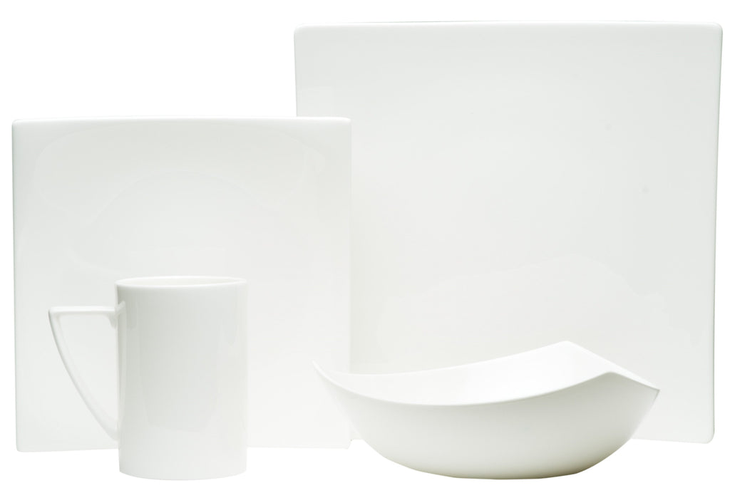 LuxxHomes  White Four Piece Square Bone China Dinnerware Set