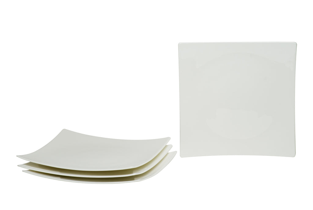 LuxxHomes  White Six Piece Square Bone China Service For Six Dinner Plate Set