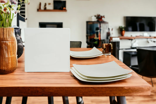 LuxxHomes  White Six Piece Square Bone China Service For Six Dinner Plate Set