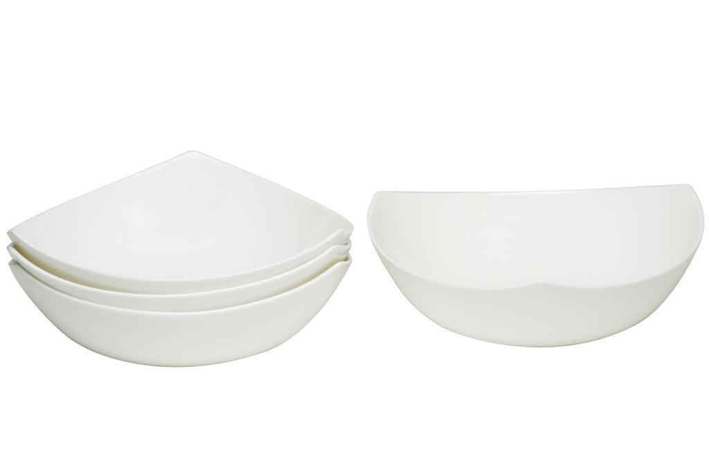 LuxxHomes  White Six Piece Triangle Bone China Service For Six Bowl Set