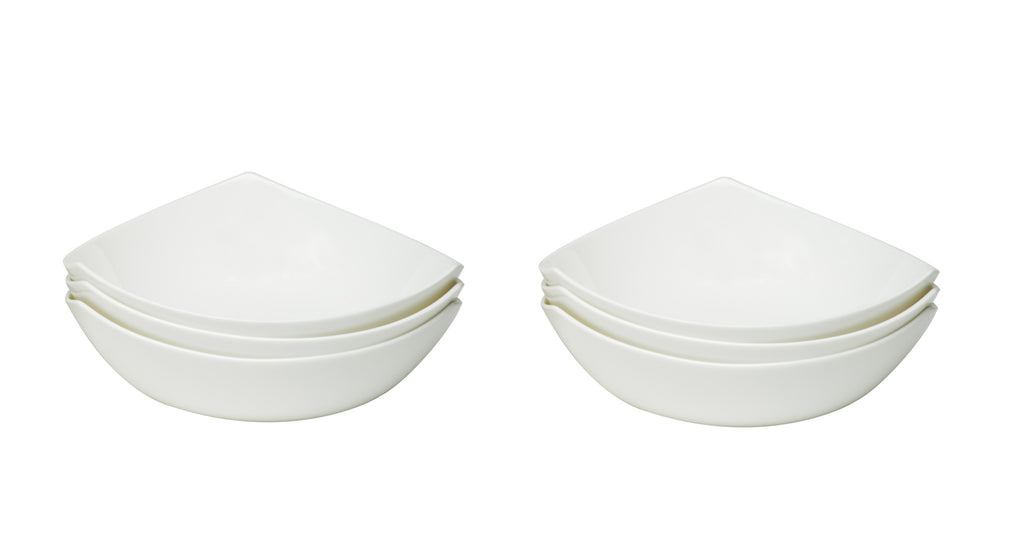 LuxxHomes  White Six Piece Triangle Bone China Service For Six Bowl Set