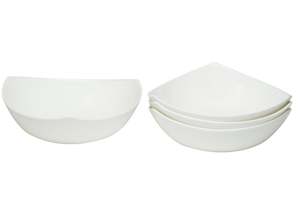 LuxxHomes  White Six Piece Triangle Bone China Service For Six Bowl Set