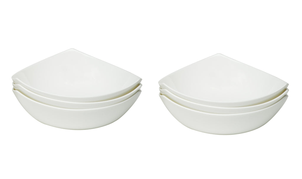 LuxxHomes  White Six Piece Triangle Bone China Service For Six Bowl Set