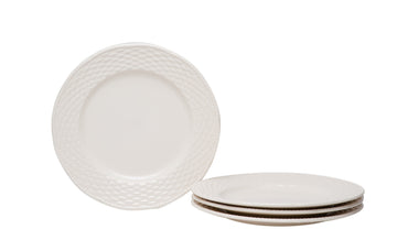 LuxxHomes  White Four Piece Round Weave Stoneware Service For Four Salad Plate Set