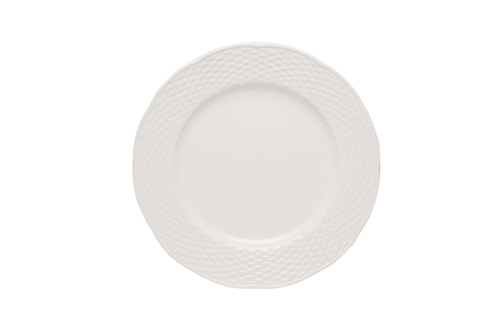 LuxxHomes  White Four Piece Round Weave Stoneware Service For Four Salad Plate Set