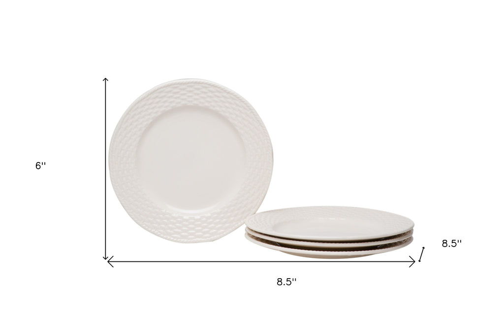 LuxxHomes  White Four Piece Round Weave Stoneware Service For Four Salad Plate Set