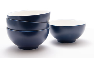 LuxxHomes  Blue and White Four Piece Porcelain Service For Four Bowl Set