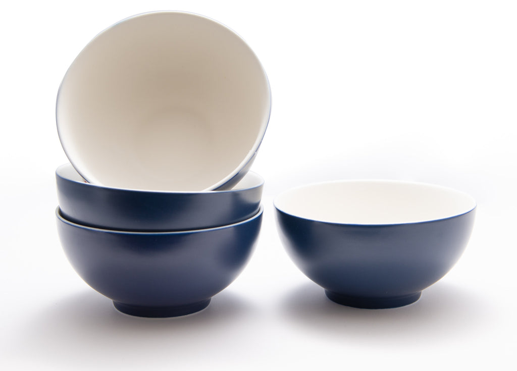 LuxxHomes  Blue and White Four Piece Porcelain Service For Four Bowl Set