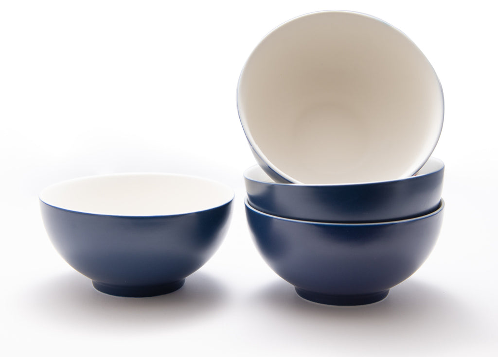 LuxxHomes  Blue and White Four Piece Porcelain Service For Four Bowl Set