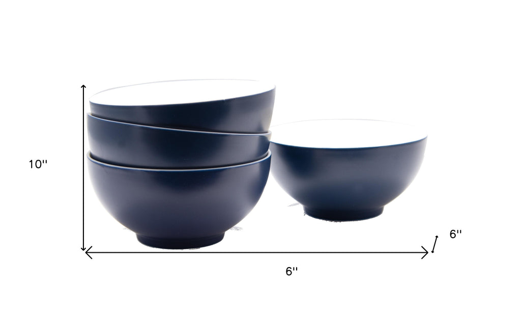 LuxxHomes  Blue and White Four Piece Porcelain Service For Four Bowl Set