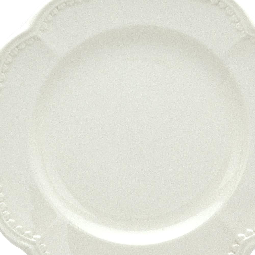 LuxxHomes  White Four Piece Round Scallop Stoneware Service For Four Salad Plate Set