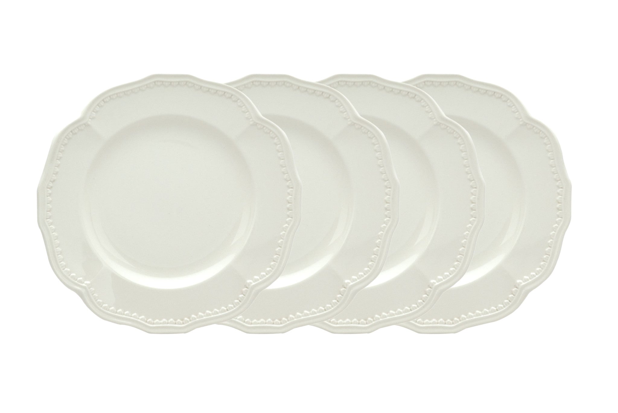 LuxxHomes  White Four Piece Round Scallop Stoneware Service For Four Salad Plate Set