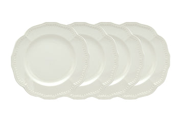 LuxxHomes  White Four Piece Round Scallop Stoneware Service For Four Salad Plate Set