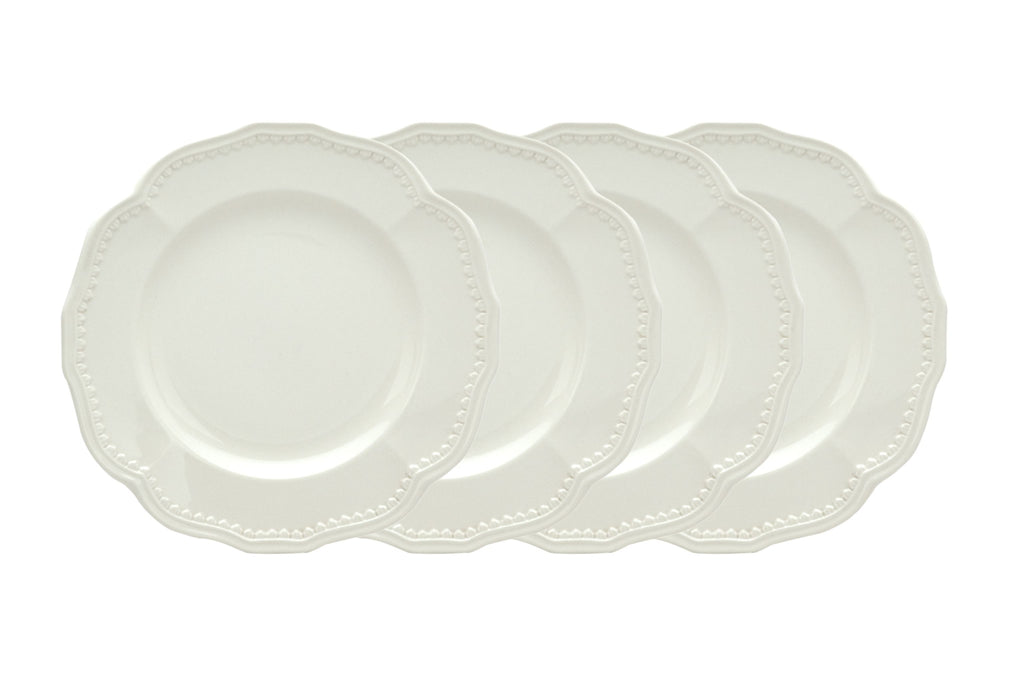 LuxxHomes  White Four Piece Round Scallop Stoneware Service For Four Salad Plate Set