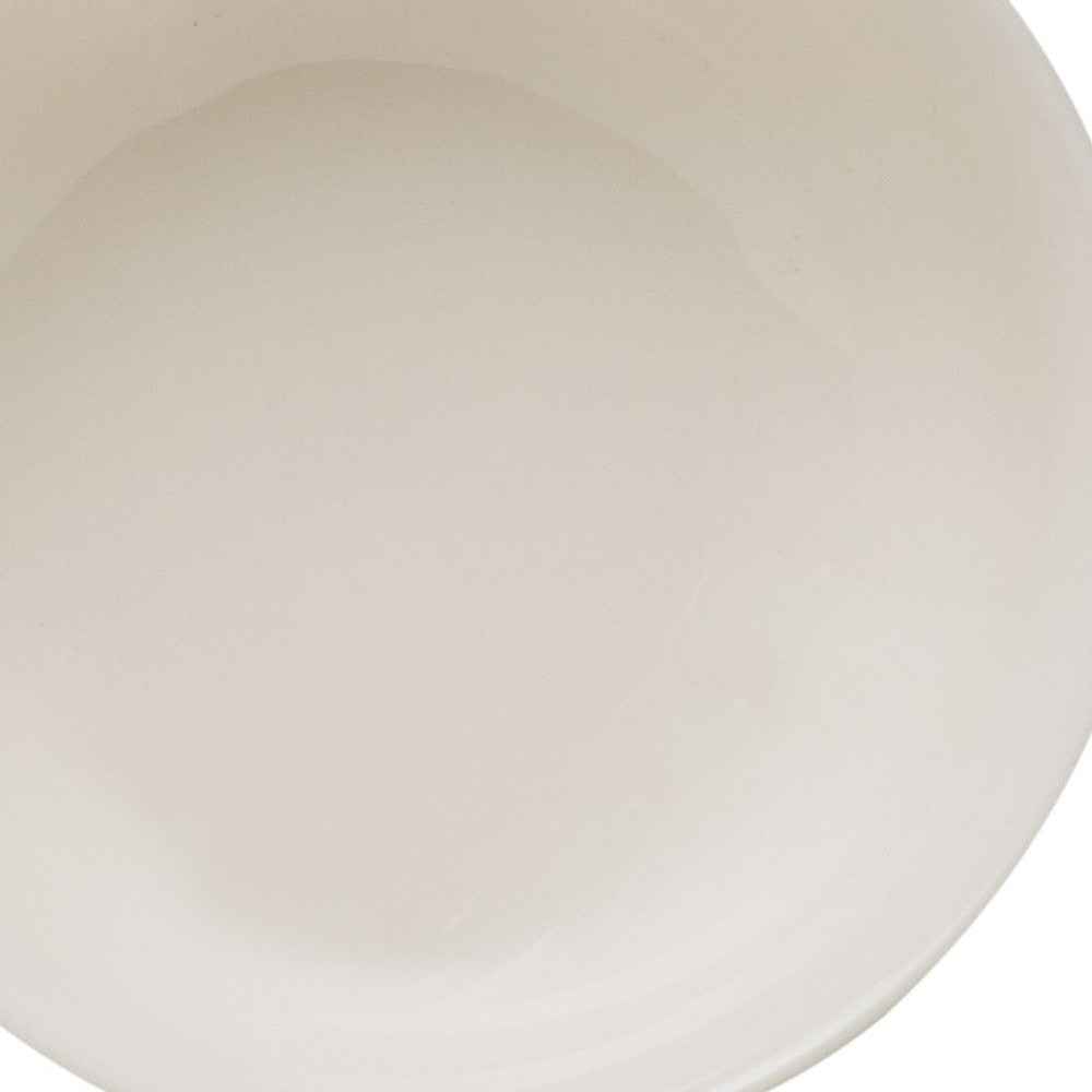 LuxxHomes  White Four Piece Round Scallop Stoneware Service For Four Bowl Set