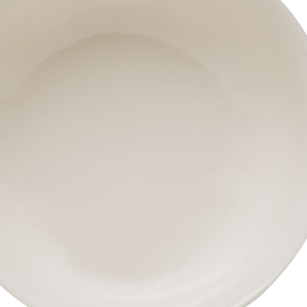 LuxxHomes  White Four Piece Round Scallop Stoneware Service For Four Bowl Set