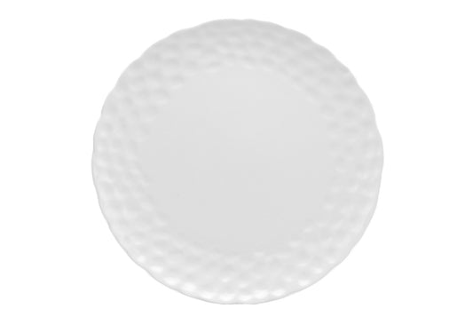 LuxxHomes  White Six Piece Round Pebbled Porcelain Service For Six Dinner Plate Set